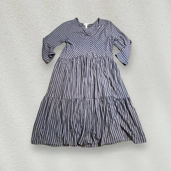 Matilda Jane Modal Spandex Gray Striped 3/4 Sleeve Midi Dress Size M - Picture 1 of 5